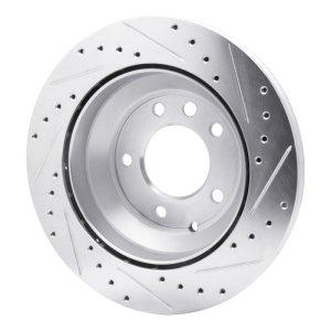 Audi Q7 Brake Rotor (1) - Rear Left - R1 Concepts - Drilled & Slotted - Silver - `03-`18